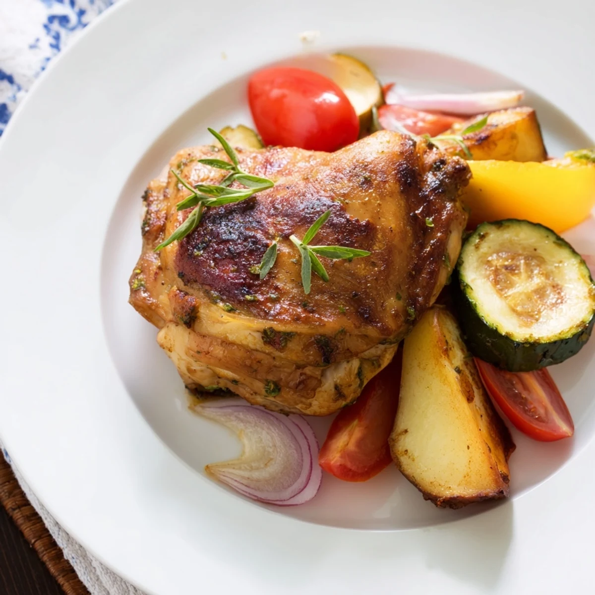 Sheet pan featuring Basil-Soft Chicken and Veggie Dinner with vibrant roasted bell peppers and juicy chicken breasts.