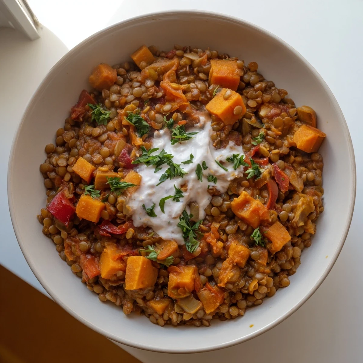Enjoy a hearty, vegetarian meal: Wheat-Warm Hearty Lentil Curry brimming with rich flavors, perfect for dinner.