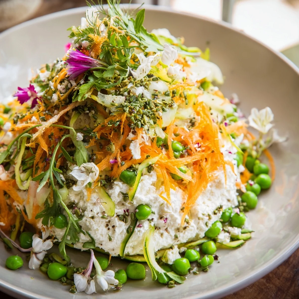 Close-up of Fresh Meadow-Inspired Garden Vegetable Tartines, a healthy main dish bursting with garden freshness.