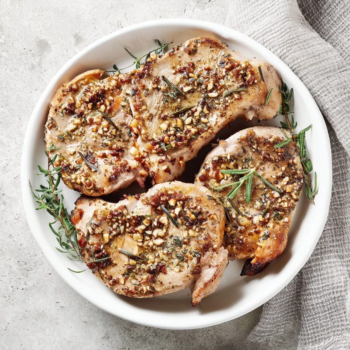 Golden-brown Thyme and Pecan Crusted Pork Tenderloin, ready to slice after a perfect oven roast.