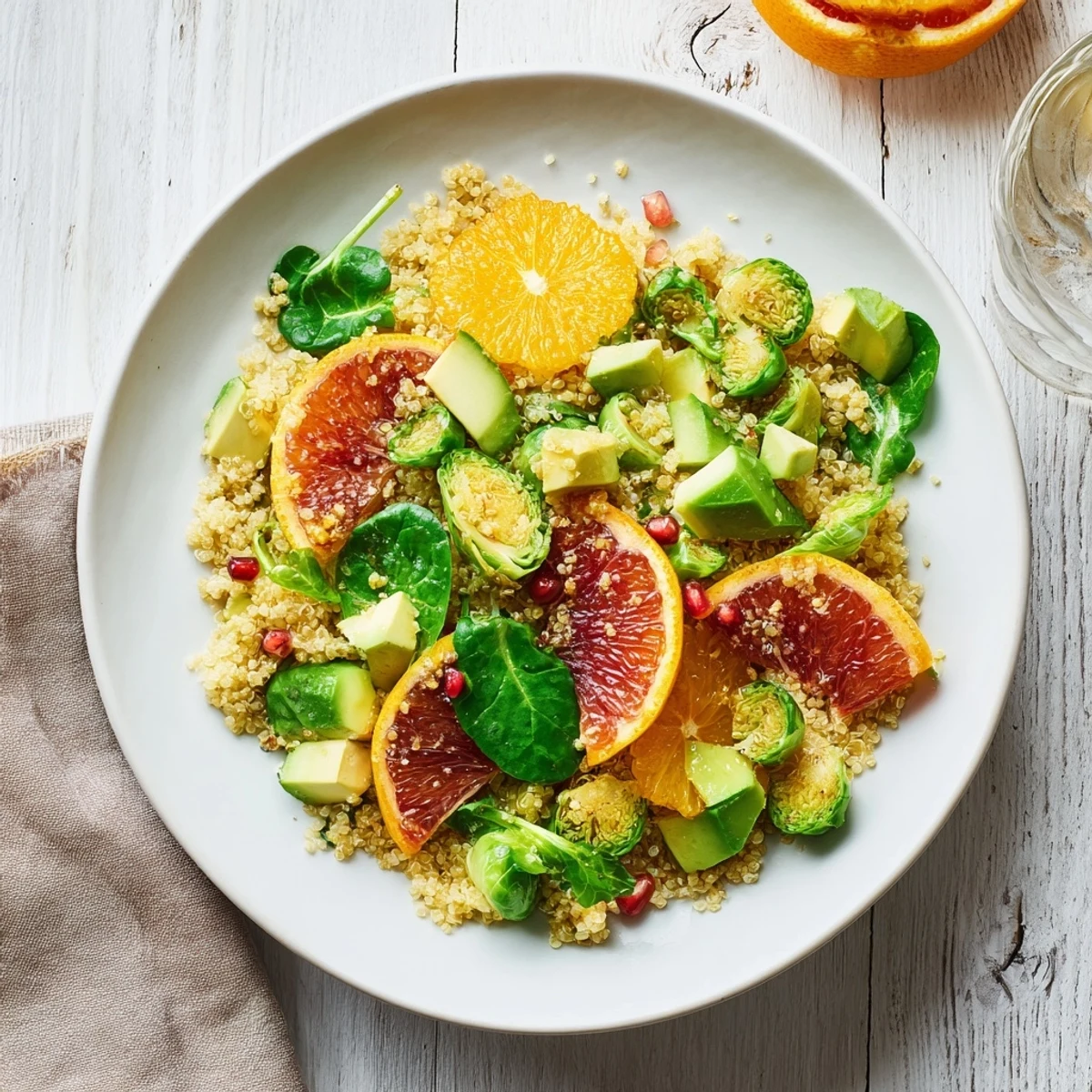The Fresh Citrus & Avocado Quinoa Bowl features quinoa, topped with vibrant citrus and fresh herbs.
