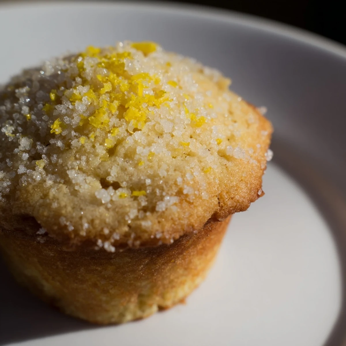 Golden-topped Simple Sweet Lemon Zest Muffins, perfect for brunch, smell of fresh citrus with a sugary crumb.