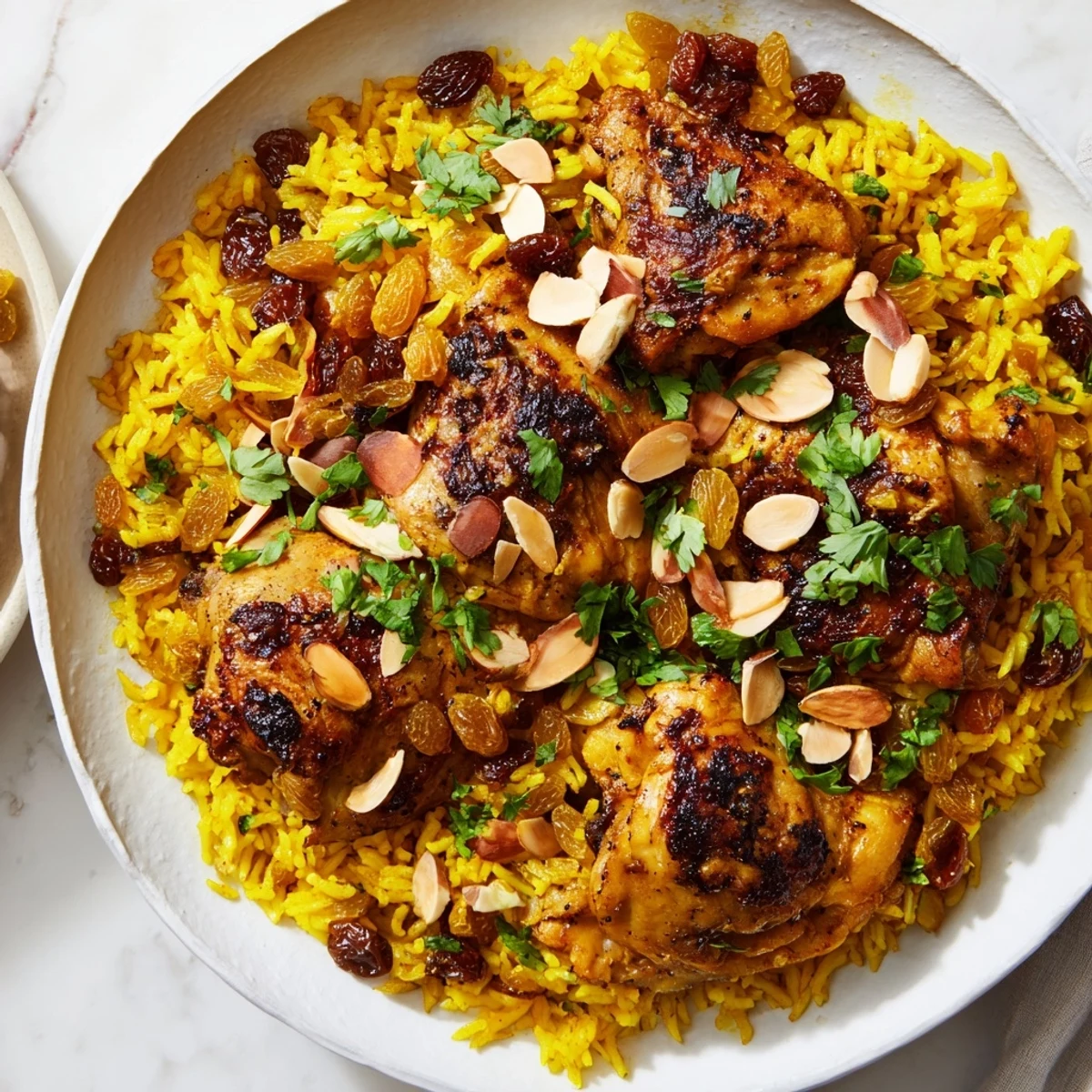 Golden saffron chicken and rice pilaf, a one-pot meal with fluffy rice and tender chicken.