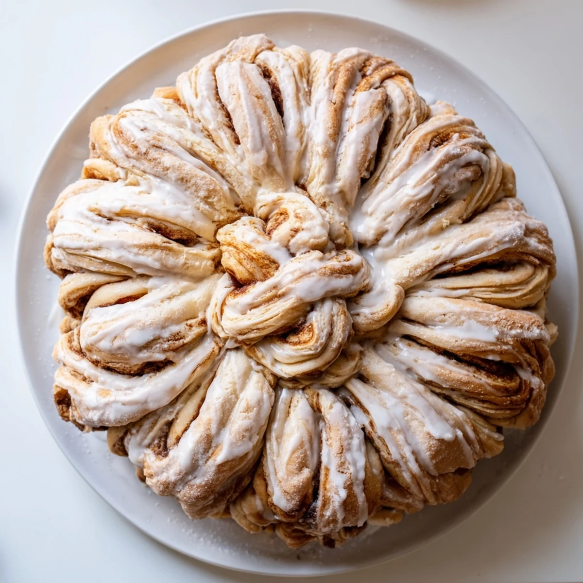 Warm, golden Giant Snowflake Sweet Rolls, baked to perfection and drizzled with sweet icing.