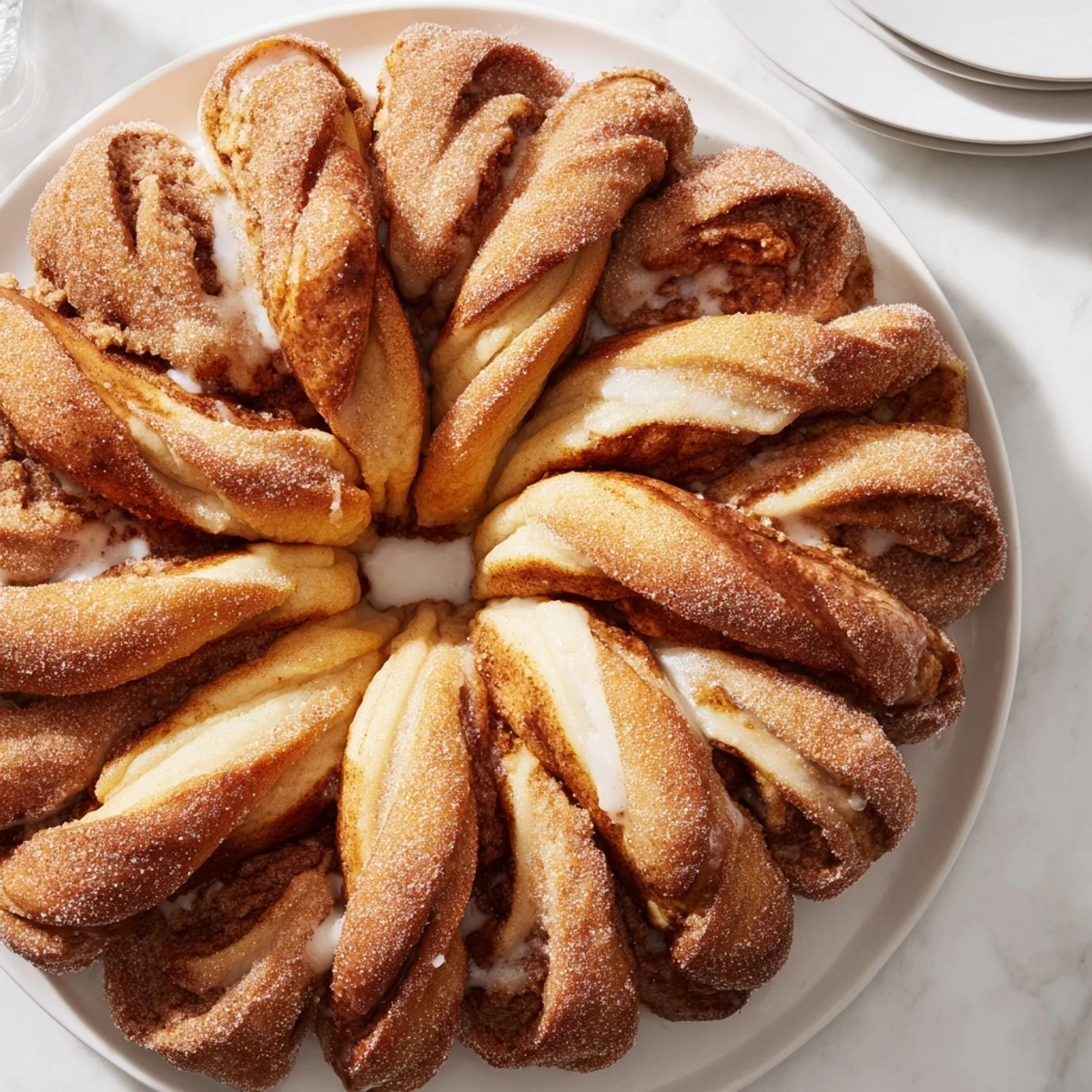 Freshly baked Giant Snowflake Sweet Rolls, perfect for a cozy holiday breakfast with family.