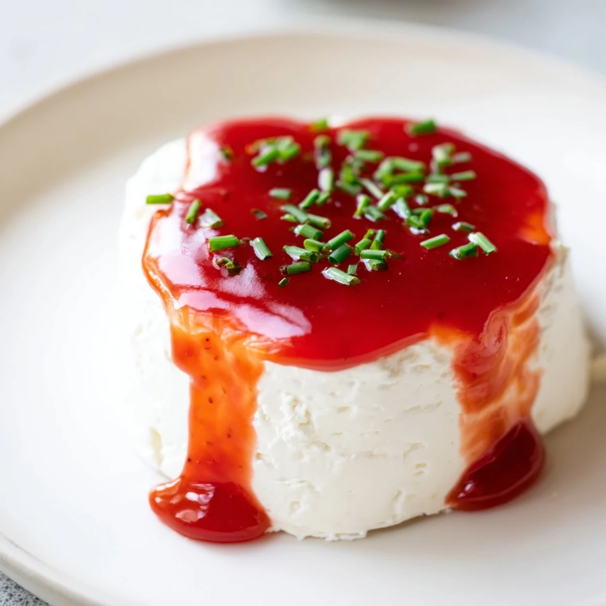 Cream Cheese and Pepper Jelly Star Appetizer: A creamy cheese star drizzled with glistening red pepper jelly, ready to serve.