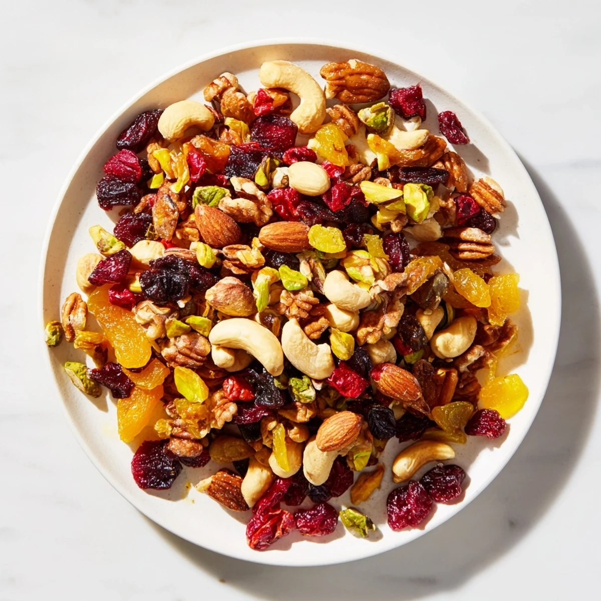 A vibrant close-up reveals easy party assorted nuts and dried fruit, ready to snack on.