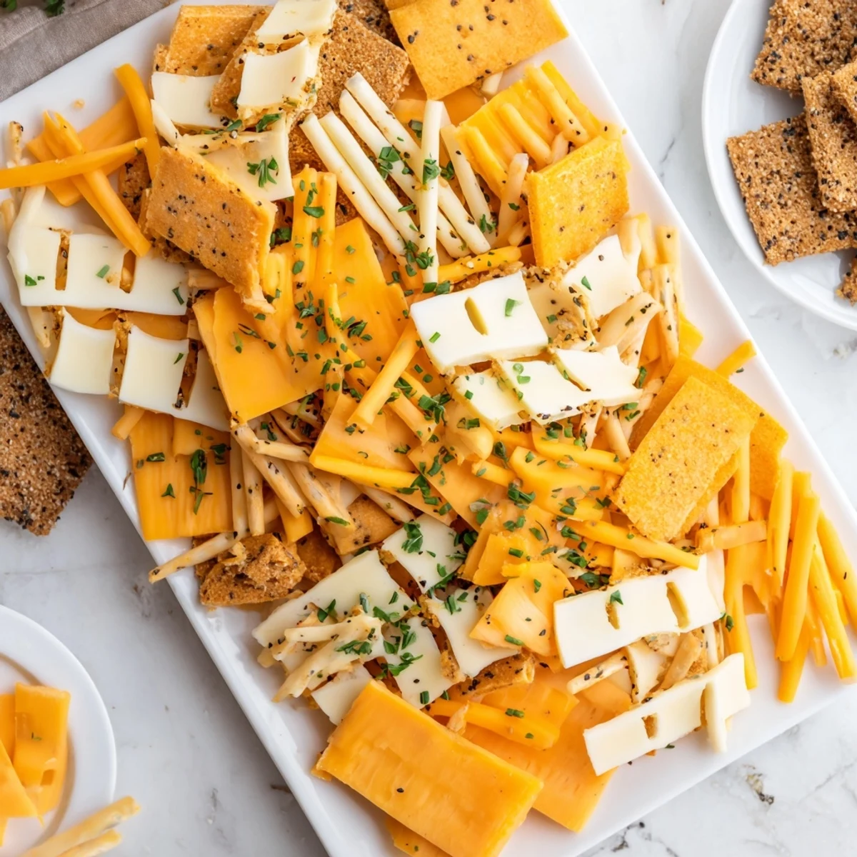 The Garden Gate lattice appetizer: a close-up of cheese and crackers, ready to serve with honey drizzle.