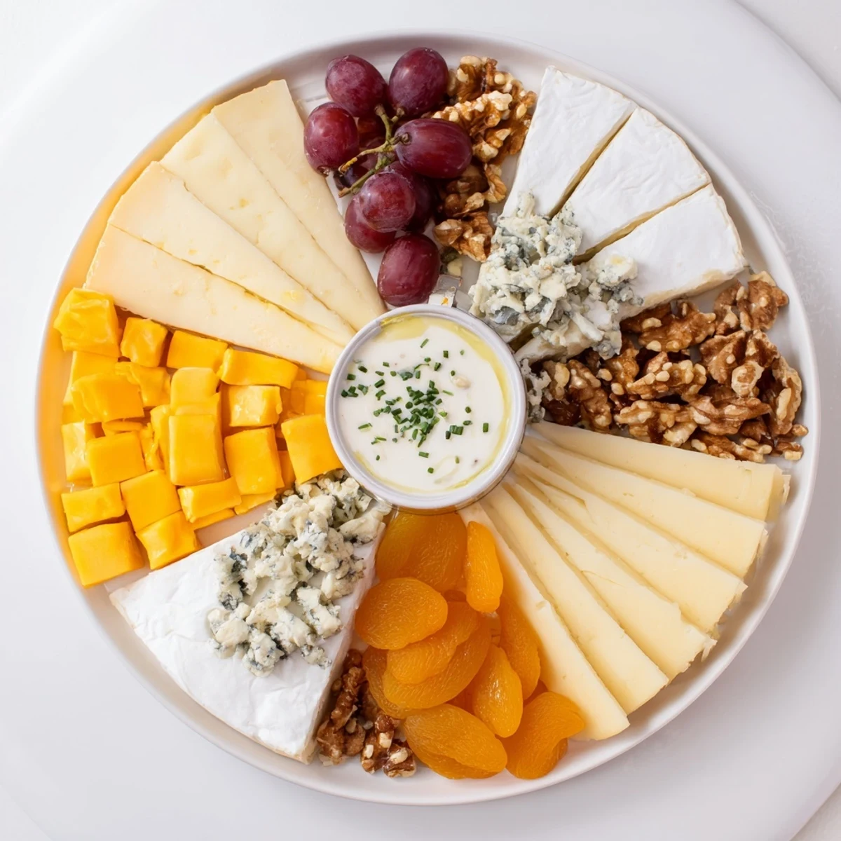 The Celtic Cross Cheese Platter, a beautiful cheese board with grapes and honey drizzled over crumbles.