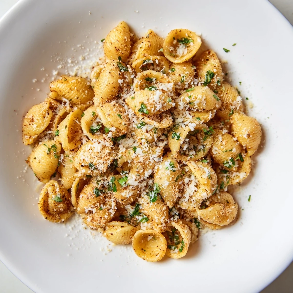 A bowl of delicious Air Fryer Pasta Gnocchi, seasoned shells perfectly air fried to a crisp texture.