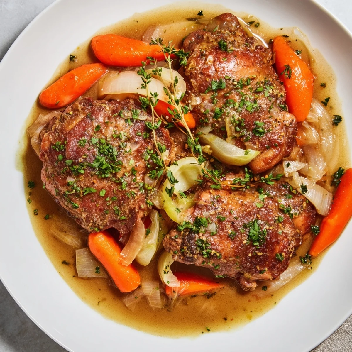 Georgia Pot Roast Chicken rests in a Dutch oven with a glistening, savory gravy and tender chicken.