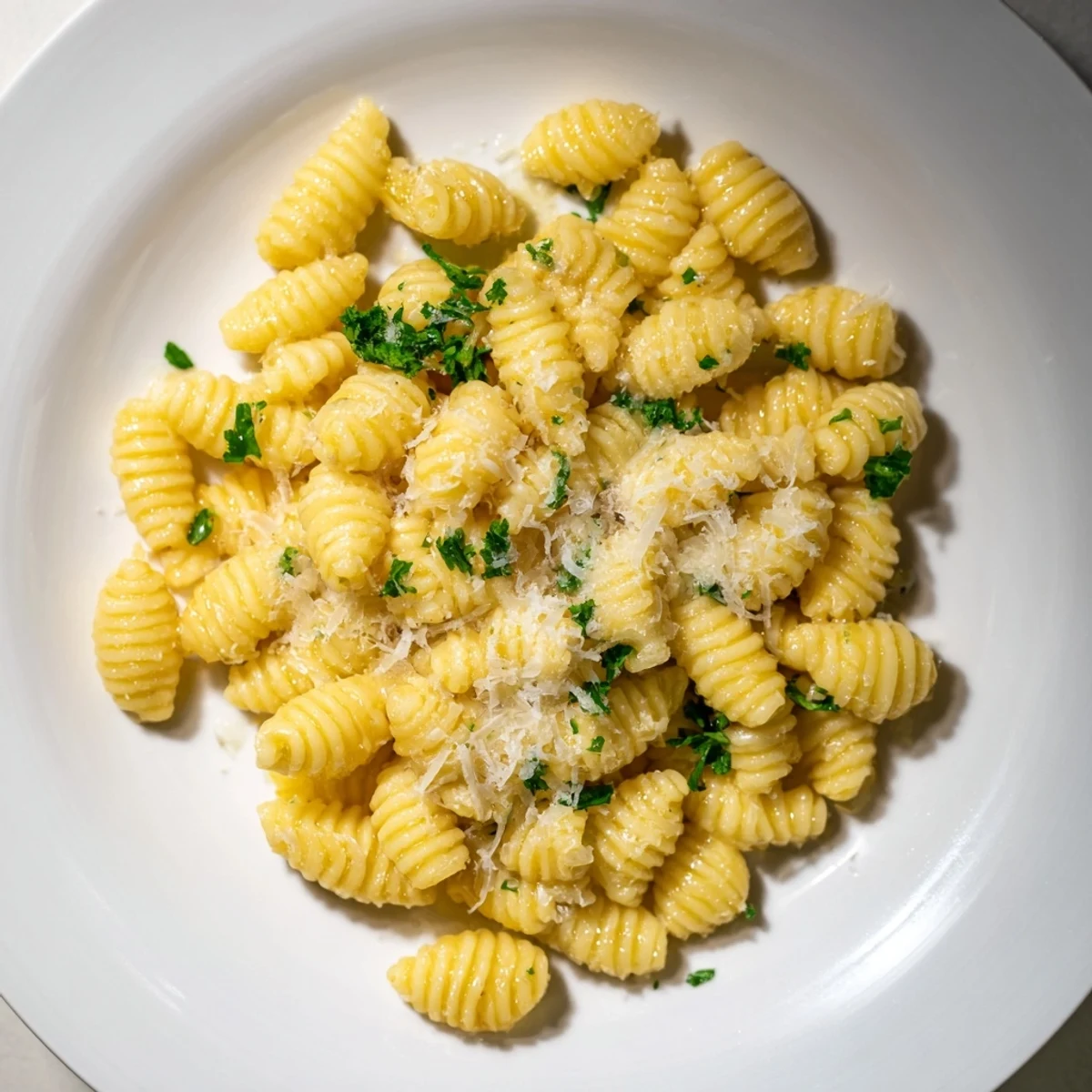 Steaming bowl of 15-Minute Garlic Parmesan Pasta, creamy and glistening with freshly grated Parmesan topping.