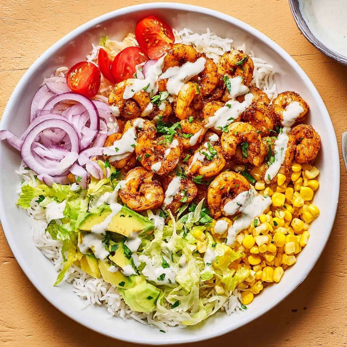 A fresh, colorful shot of delicious Cajun Shrimp Taco Bowls, ready for a satisfying, spicy meal.