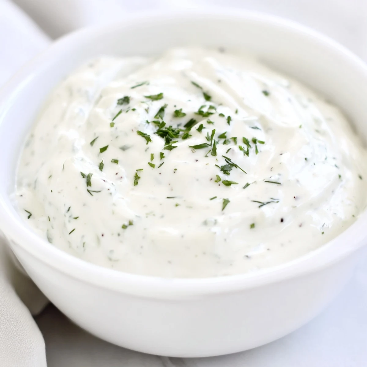 Creamy Greek yogurt ranch dip with vibrant herbs beside colorful fresh vegetable sticks for dipping.