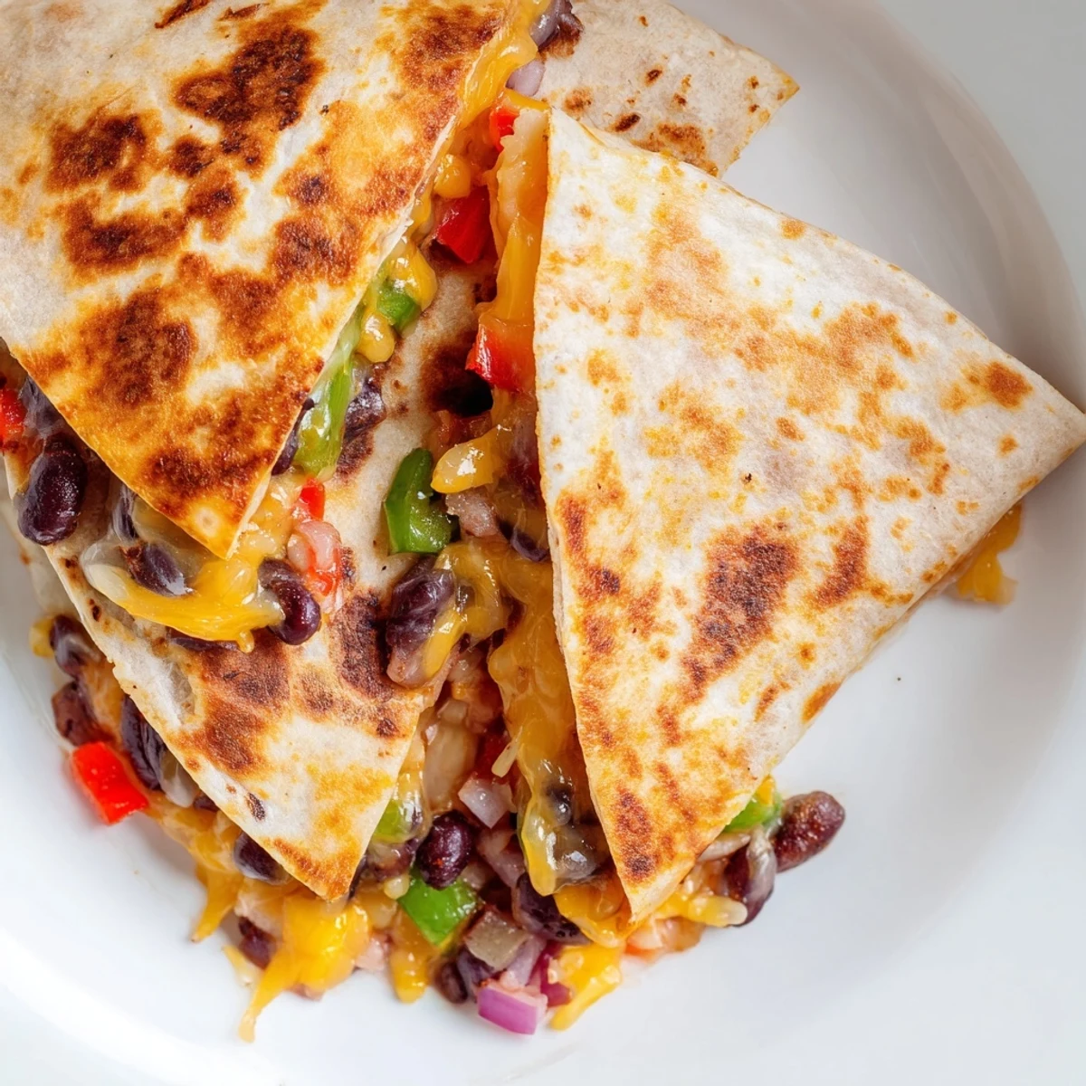Golden-brown Black Bean Quesadilla, filled with melted cheese and savory black beans, ready to eat.