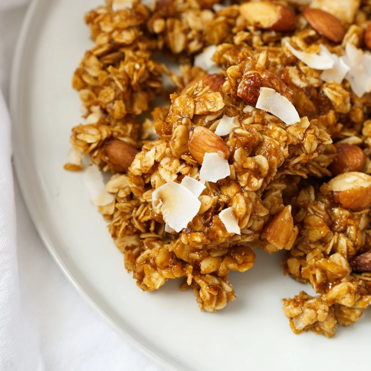 Golden and crisp Honey Nut Granola Clusters, perfect for a satisfying, wholesome breakfast treat.