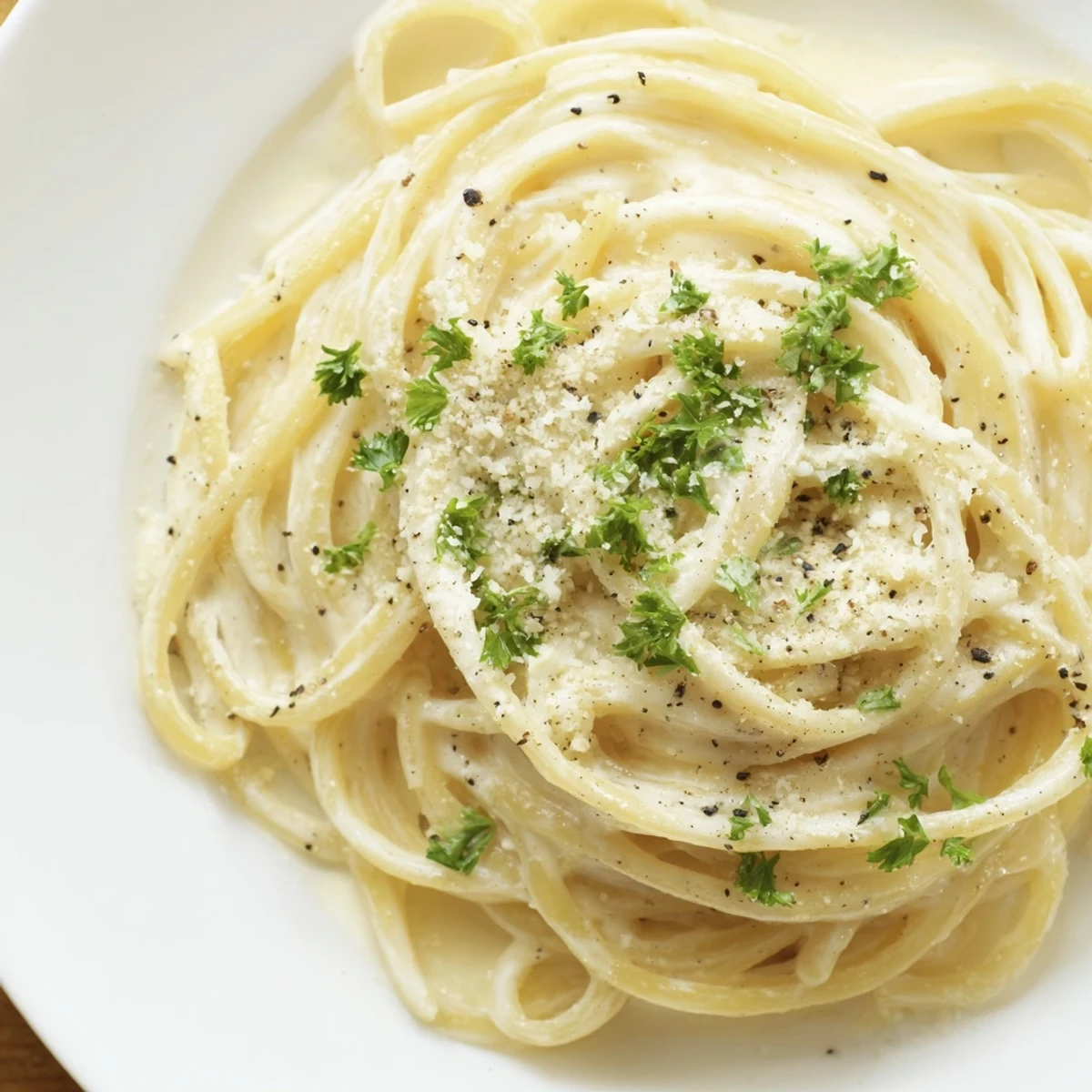 A quick and simple Pasta Alfredo Cottage Hack; imagine the fresh parsley and grated Parmesan!