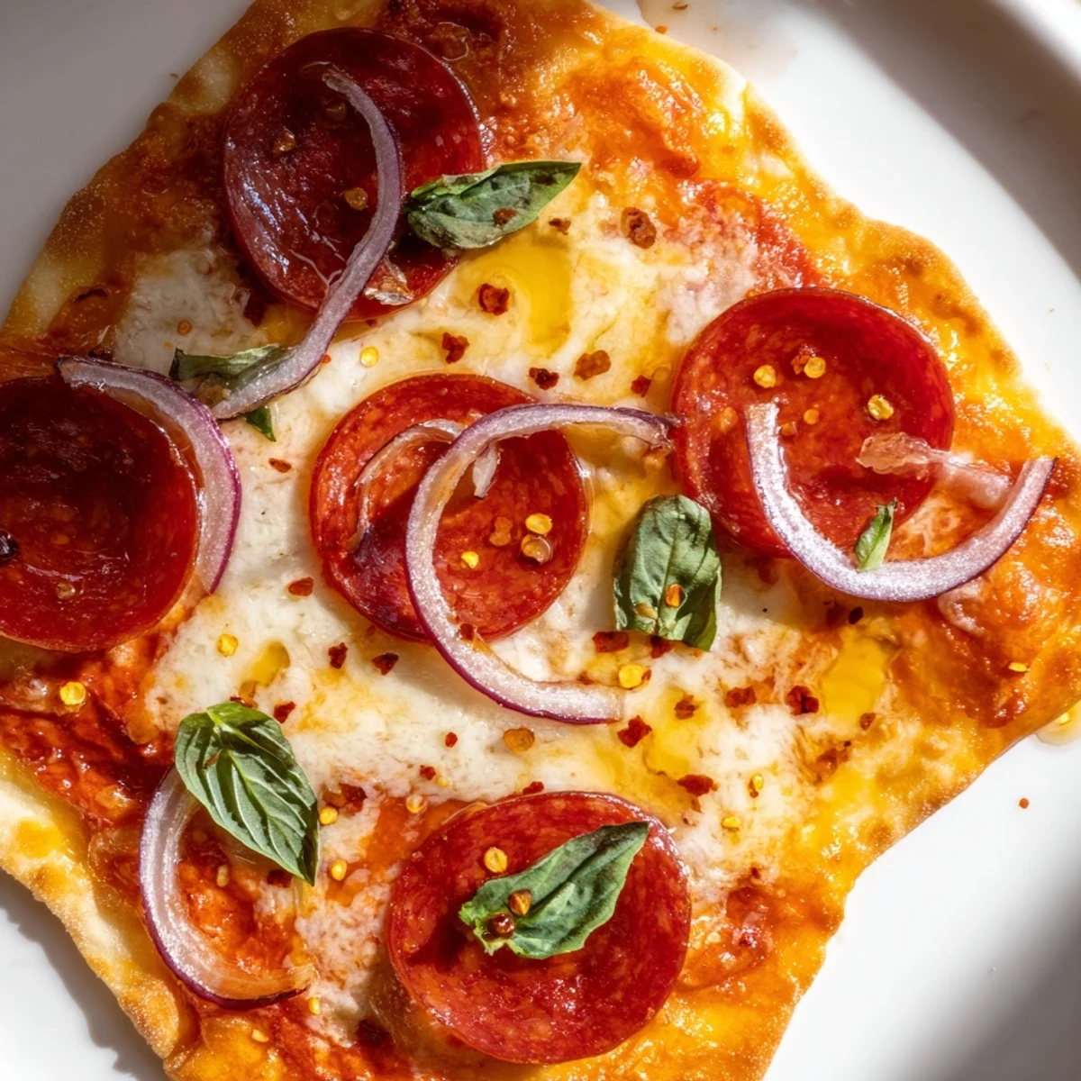 Golden-crusted hot honey pepperoni flatbread, oozing with mozzarella and a drizzle of spicy honey.