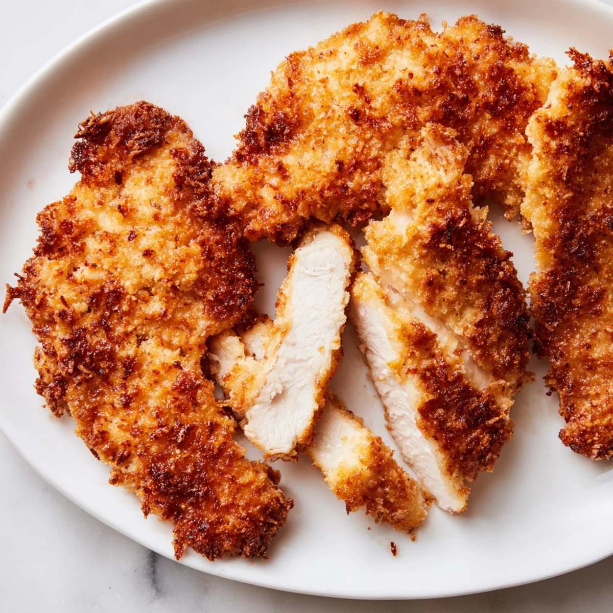 Golden, crispy Air Fryer Chicken Cutlets, served hot and ready for dipping in your favorite sauce.