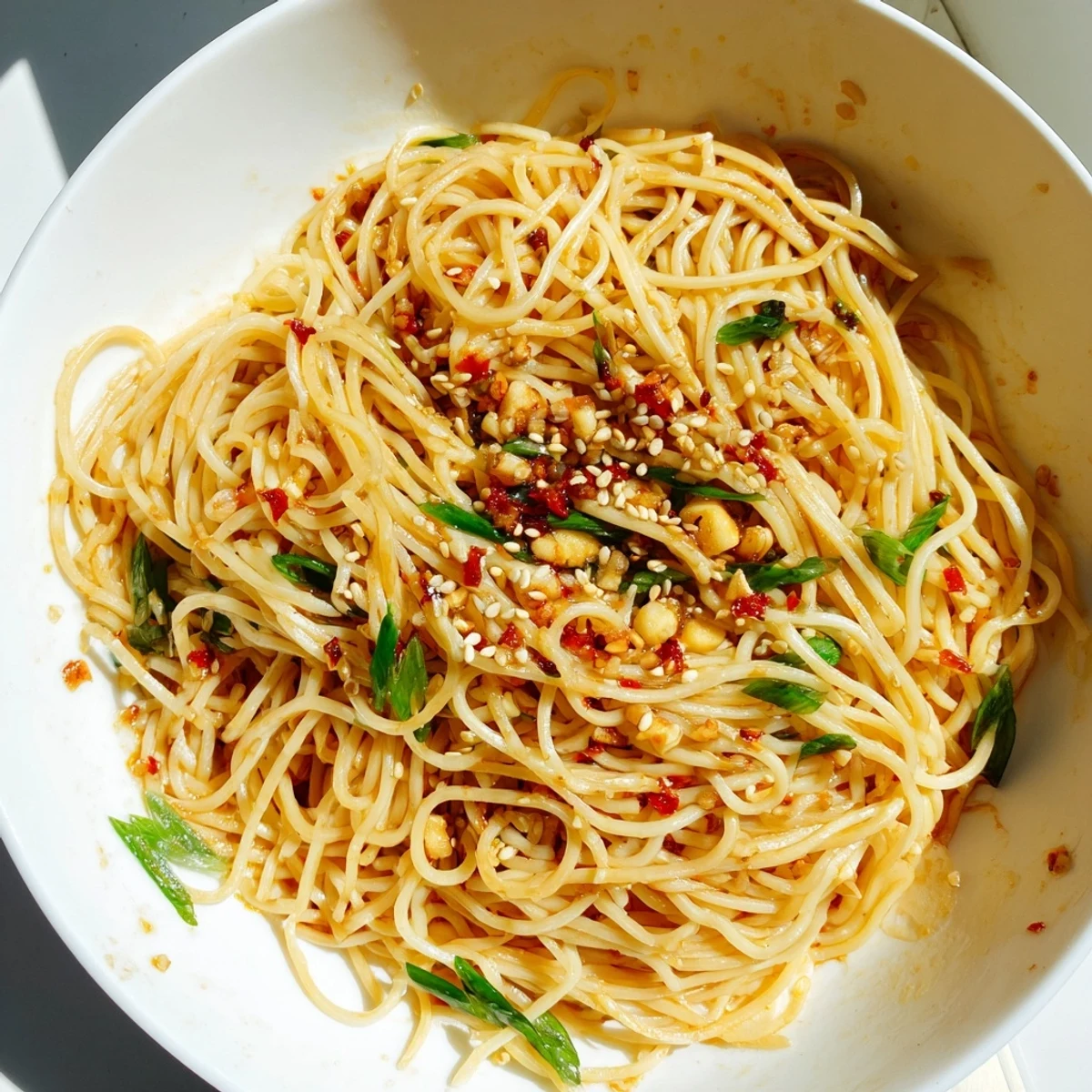 Spicy and savory Garlic Chili Oil Noodles served, with a delicious aroma and easy recipe.