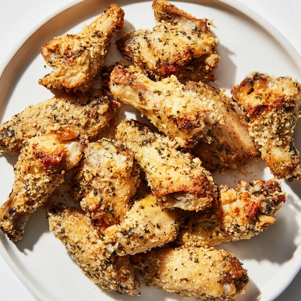 Crispy baked Parmesan chicken wings: golden, flavorful appetizer perfect for sharing with friends.