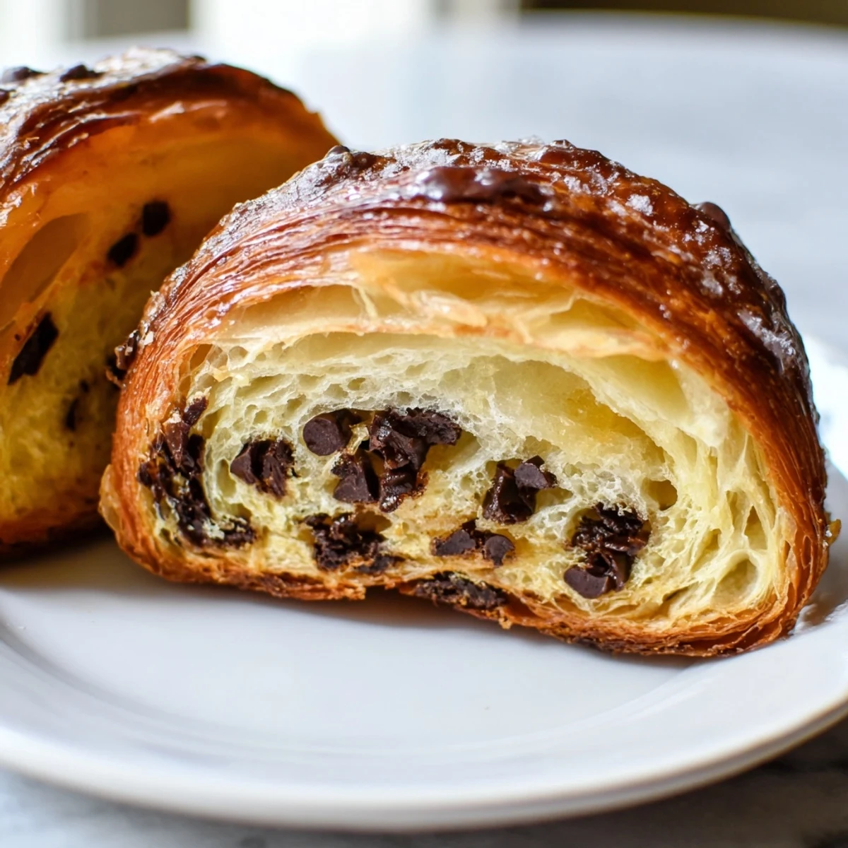 Warm, gooey chocolate chips are visible in this freshly baked, utterly tempting Crookie pastry.