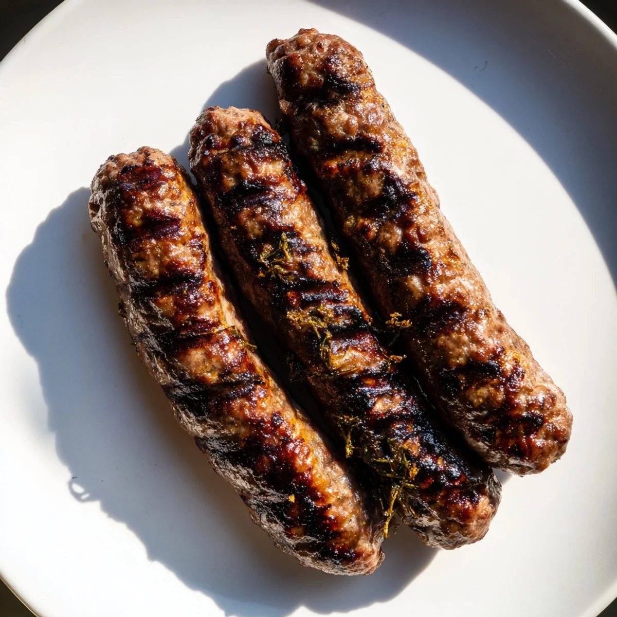 Sizzling Romanian mici sausages fresh off the grill, smelling of spice and ready to be enjoyed.