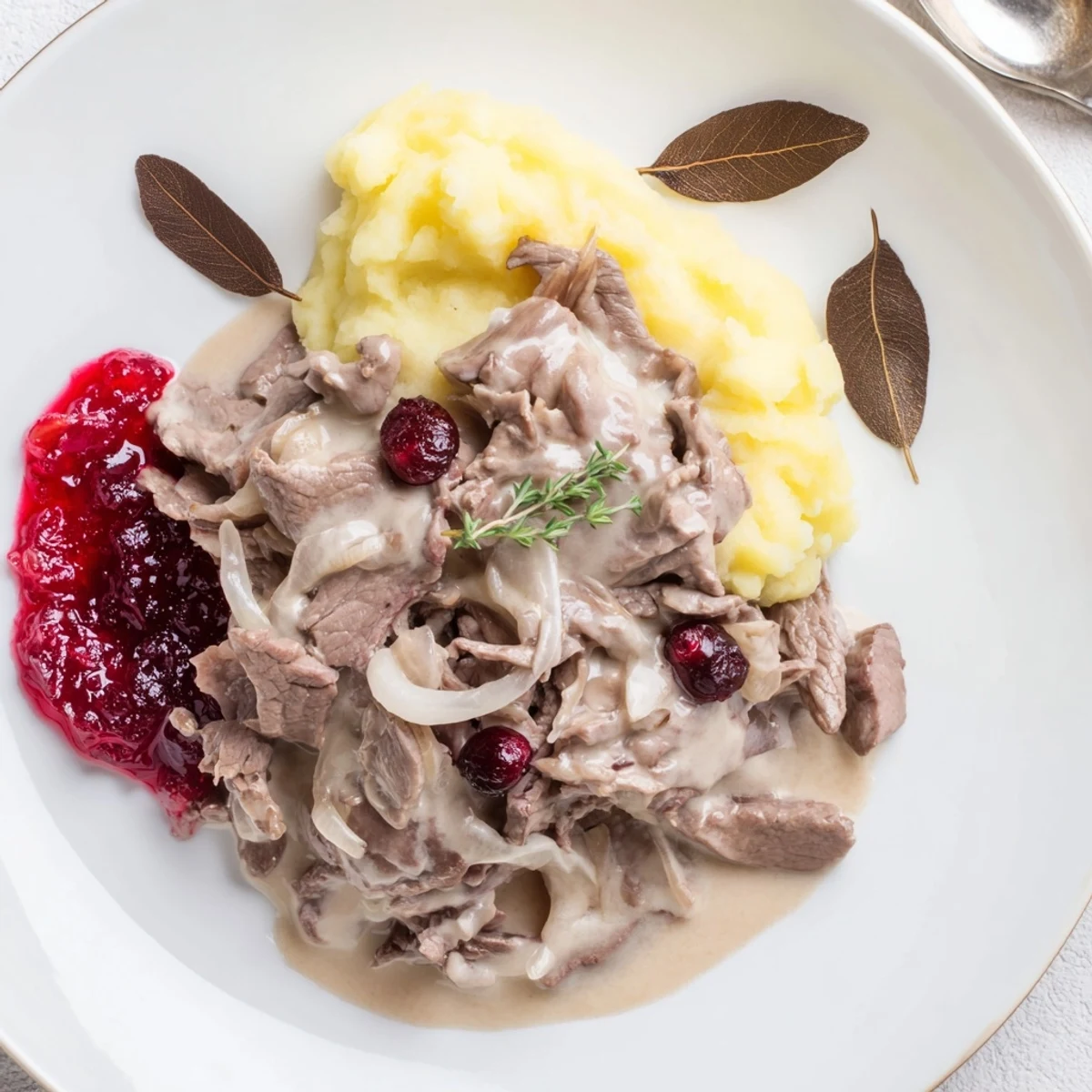Savory Finnish Reindeer Stew, with tender meat and creamy sauce, perfect for a cozy dinner.