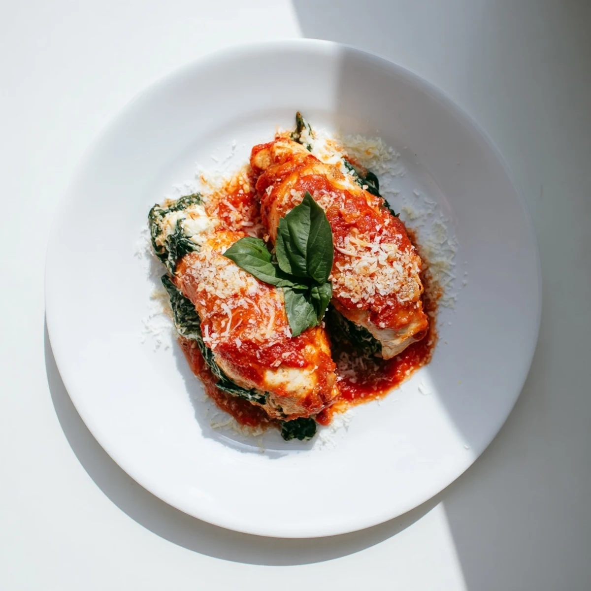 Spinach Ricotta Stuffed Chicken served over pasta with crusty bread on the side for a hearty meal.