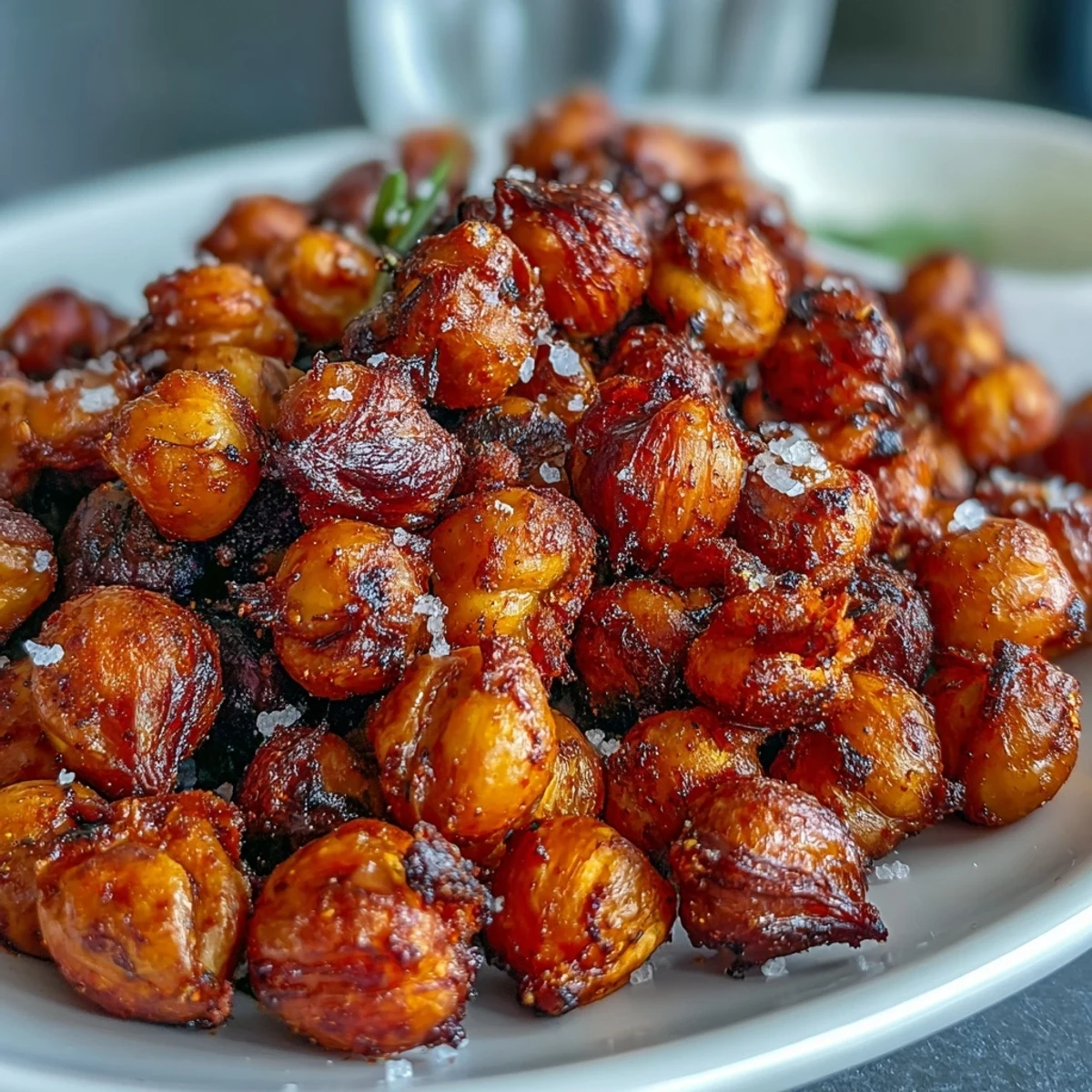Crunchy, seasoned crispy chickpea snack fresh from the oven, ready to enjoy.