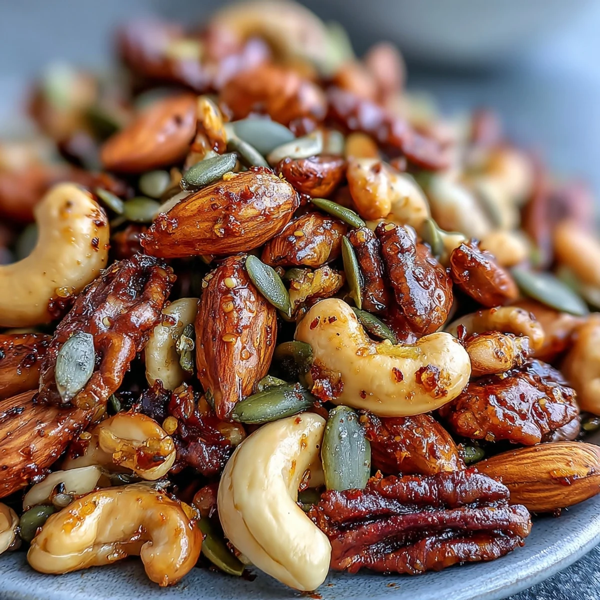 Golden, spiced nuts and seeds mix ready for healthy snacking.
