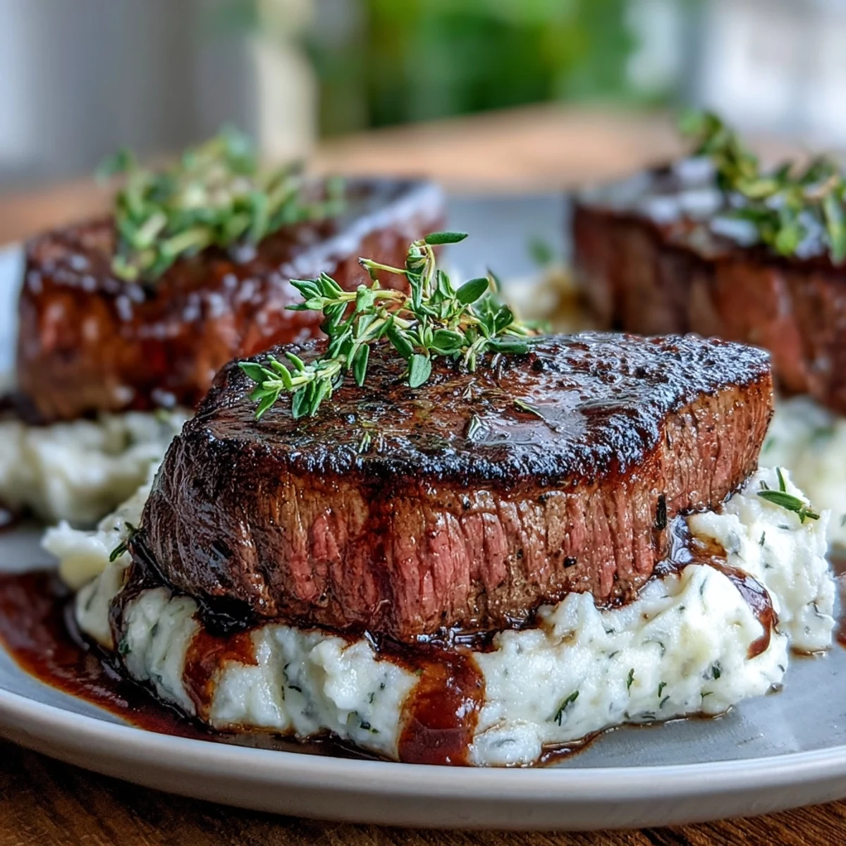 Golden-brown venison steaks served with a spoonful of caraway crushed swede, perfect for a cozy, hearty dinner on a chilly evening.