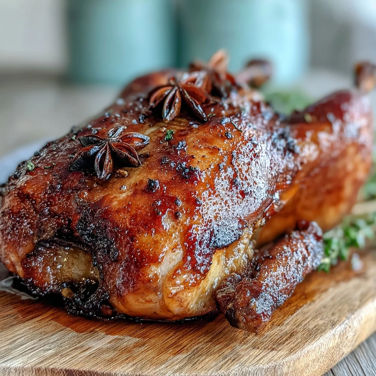 Succulent slices of Five-Spice Roast Ducks reveal tender, juicy meat on a white platter, perfect for an elegant romantic dinner for two.