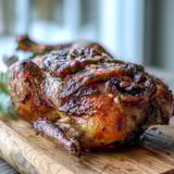 Sticky, caramelized Five-Spice Roast Ducks are garnished with scallions and served alongside fluffy jasmine rice and vibrant green stir-fried bok choy.