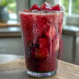 A vibrant mango dragonfruit refresher with tropical fruit and citrus, served over ice in a clear glass.