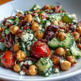 Tender chickpeas mingle with crisp veggies in this Mediterranean Chickpea Salad.