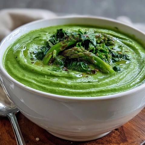 Creamy Big Green Immunity-Boosting Vegetable Soup in a rustic bowl, garnished with lemon slices and fresh spinach.