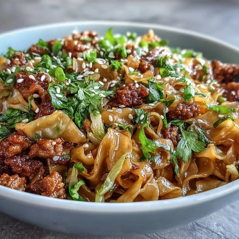 Potsticker Noodle Bowls served steaming in a ceramic bowl with fresh herbs and sesame seeds.