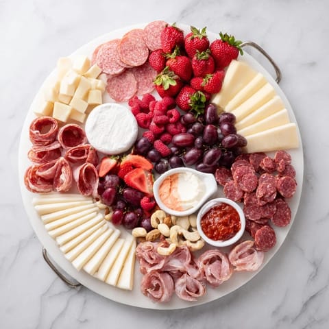 Valentine's Day Heart of Romance Board: a romantic charcuterie board with vibrant red berries.