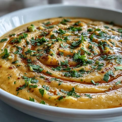 Overhead view of Creamy Vegetable Soup in a white bowl, served alongside crusty artisan bread for dipping.