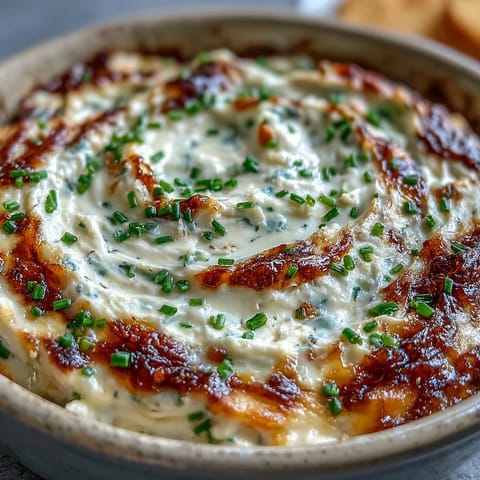 A warm, creamy Smoked Gouda & Onion Dip features tangy sour cream and caramelized onions, perfect for scooping with crisp veggies.