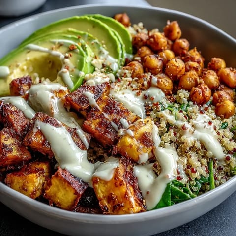 Close-up of the Anti-Inflammatory Glow Bowl showing golden roasted sweet potatoes and crispy spiced chickpeas.