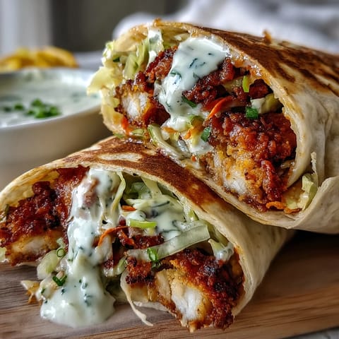 Golden-brown crispy turkey strips nestled in a warm flour tortilla with vibrant Korean slaw and creamy ranch drizzle.