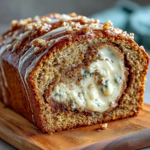 A warm slice of Cream Cheese Cinnamon Swirl Protein Loaf sits beside a mug of black coffee.