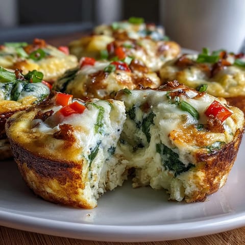 Protein-rich egg bites made with creamy cottage cheese, fresh spinach, and bell peppers, ideal for meal prep or snacks.