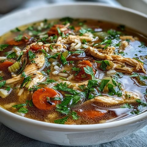 Homemade Chicken and Wild Rice Soup filled with vegetables, hearty wild rice, and juicy shredded chicken in every spoonful.  