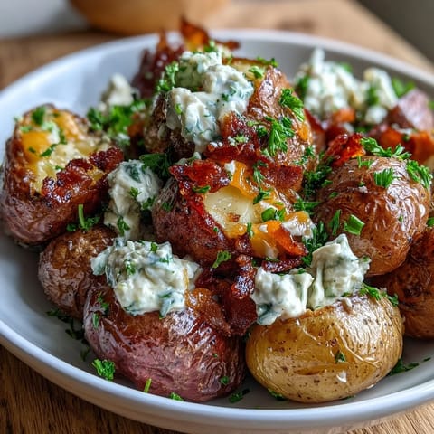 Loaded baked potato salad with smoky BBQ sauce, crispy bacon, and cheddar cheese, perfect for a baby shower buffet.