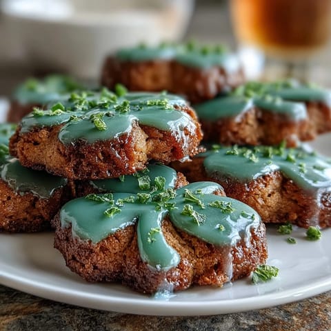 Shamrock-shaped sugar cookies decorated with vibrant green royal icing for a festive St. Patrick's Day treat.