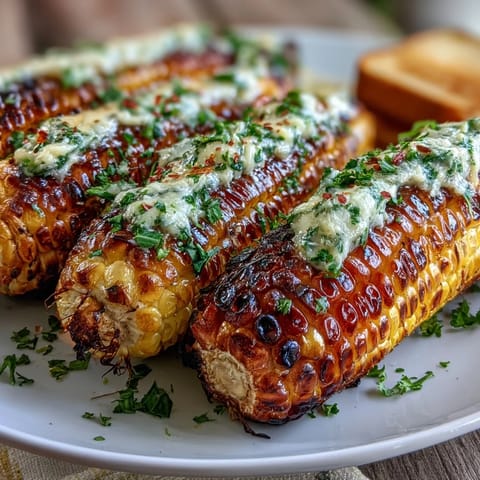 Memorial Day Grilled Corn with Herbed Butter 4 Ways - golden ears of corn charred on the grill, served with vibrant herb butters for a festive summer feast.  