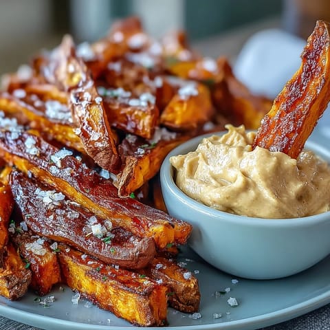 Crispy sweet potato fries, perfectly air fried, paired with zesty chipotle aioli.